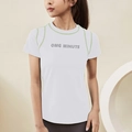 White slim-fit yoga T-shirt with light green stitching and OMG MINUTE print - S / White