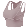 Shockproof sports bra for running with mauve ribbed fabric and criss-cross design - Dusty Pink