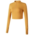 Top yoga corto giallo zenzero con mezza zip e asole per i pollici, vestibilità aderente - S / Giallo