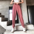Women high waist jogger sweatpants in dusty rose with elastic cuffs and wide waistband - S / Dusty Pink