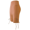 Gelbe High-Waist Fitness-Yoga-Shorts mit seitlichem Kordelzug und gerafftem Design - Kürbisbraun
