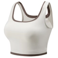 Sujetador deportivo de yoga de alto impacto blanco crema con bordes contrastados - S / Marfil