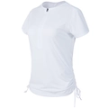 White short sleeve yoga top with half-zipper collar and drawstring ruched sides - S / White