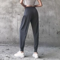Women's dark gray high-waisted jogger pants with elastic cuffs for yoga and casual wear - S / Gray