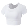 White short sleeve yoga top with built-in sports bra and breathable quick-dry fabric - S / White
