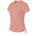 Women's coral pink short sleeve yoga top with half-zipper and adjustable drawstring side - Orange