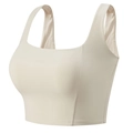 Creamy white high-impact sports bra with wide straps and square neck for yoga and running - S / Ivory