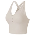 Beige V-neck sports bra with three front buttons and cross back straps for yoga - S / Ivory