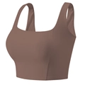Women's brown high-elastic sports bra with square neck and wide straps for yoga fitness - M / Chocolate
