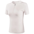 T-shirt sportiva bianca slim fit da donna con mezza zip e colletto alla coreana - S / Bianco Sporco