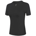 Dettaglio del top da yoga nero slim fit con collo a lupetto e design con mezza zip - S / Nero