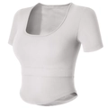 Detailopname van witte geribbelde yoga-croptop met vierkante hals en ronde zoom - S / Wit