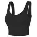 Seamless black sports bra with wide U-neck straps for yoga and fitness training wear - Black