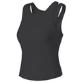 Detail of black slim-fit yoga tank top with wide shoulder straps and double-layer design - S / Black