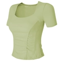 Slim fit ruched fitness top with square neck and built-in bra in avocado green - S / Matcha Green