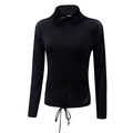 Chaqueta deportiva negra para mujer con malla, cremallera y cordón ajustable en bajo - S / Negro