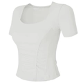 Slim fit white yoga t-shirt with front ruched detail and built-in chest pads for sports - S / White