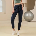 Damen Sport-Jogginghose in Dunkelblau mit hohem Bund, Kordelzug und gerippten Bündchen - M / Dunkelblau