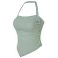 Top deportivo verde salvia con cuello halter, pliegues laterales y bajo de pañuelo en blanco - M / Verde Menta