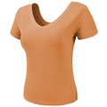 Camiseta deportiva ajustada naranja brillante con cuello en V para mujer en tela acanalada - Naranja