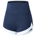 Hohe Taille doppellagige Yoga-Shorts in Dunkelblau mit Seitenschlitzen und weißem Saum - Marineblau