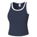 Débardeur de sport côtelé bleu marine avec bordures blanches contrastées pour yoga - Bleu Marine