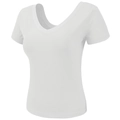 Eng anliegendes weißes geripptes Sport-T-Shirt für Damen mit V-Ausschnitt im Slim-Fit-Design - S / Weiß