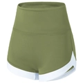 High-waisted olive green yoga shorts with white trim and peach lifting design - S / Avocado Green