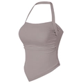 Padded halter neck sports bra with ruched details and pointed hem in taupe finish - Taupe