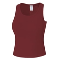 Détail de la texture côtelée bordeaux et étiquette de taille M sur le débardeur sport - Rouge Ancorra