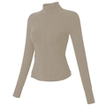 Damen Sportjacke in Khaki mit Stehkragen und Daumenlöchern für Yoga und Laufen - S / Milchkaffee
