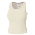 Détail montrant la texture côtelée crème et l'étiquette de la brassière de sport femme - Blanc de Roche