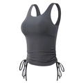 Slim fit dark grey sports vest with side drawstring ruching and built-in chest pads - S / Obsidian Black (Integrated Cup)