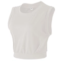 Off-white sleeveless short yoga top featuring a round neck and breathable fabric - S / White