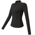 Camiseta de yoga de manga larga para mujer, con media cremallera negra ajustada - S / Negro