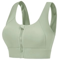 Pale green high-impact sports bra with front zipper and wide straps for running yoga - Bean Green