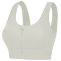 Detail of high-support sports bra with front zipper closure and wide shoulder straps - Ivory