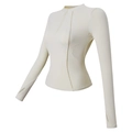 Dames slim fit sporttop in crèmewit met halve rits en duimgaten voor fitness en yoga - S / Licht Ivoor
