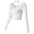 Eng anliegendes weißes Yoga-Oberteil mit Neckholder-Design und kurzem Schnitt aus Rippstrick - S / Weiß
