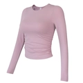 Slim fit light pink long sleeve yoga top with side ruched details and ribbed fabric - S / Pink Purple