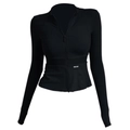 Slim fit black yoga jacket with full zipper and stand collar for autumn running fitness - S / Black
