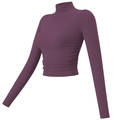 Detail van paarse geribbelde yoga top met een hoge hals en gerimpeld zijontwerp - S / Druivenpaars