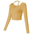Eng anliegendes ingwergelbes Yoga-Top mit Neckholder-Design und langen Ärmeln aus Rippstoff - S / Mangogelb