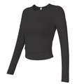 Slim fit black ribbed long sleeve sports top with ruching details and built-in pads - S / Black