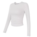 White slim fit long sleeve yoga t-shirt with side ruching and ribbed knit texture - S / White