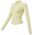 Veste de yoga slim jaune crème pour femme avec fermeture éclair et passe-pouces - Jaune Oie