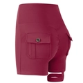 Dunkelrote High-Waist Yoga-Shorts mit Seitentaschen und Beinschleifen für Damen - Drachenfrucht