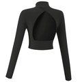 Detail van zwarte sporttop met opstaande kraag en druppelvormige uitsnijding op de rug - S / Zwart