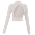 Nauwsluitende yoga crop top met lange mouwen, opstaande kraag en druppelvormige rug - S / Licht Ivoor
