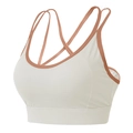 Women's shockproof yoga sports bra in cream white with terracotta contrast piping - Ivory